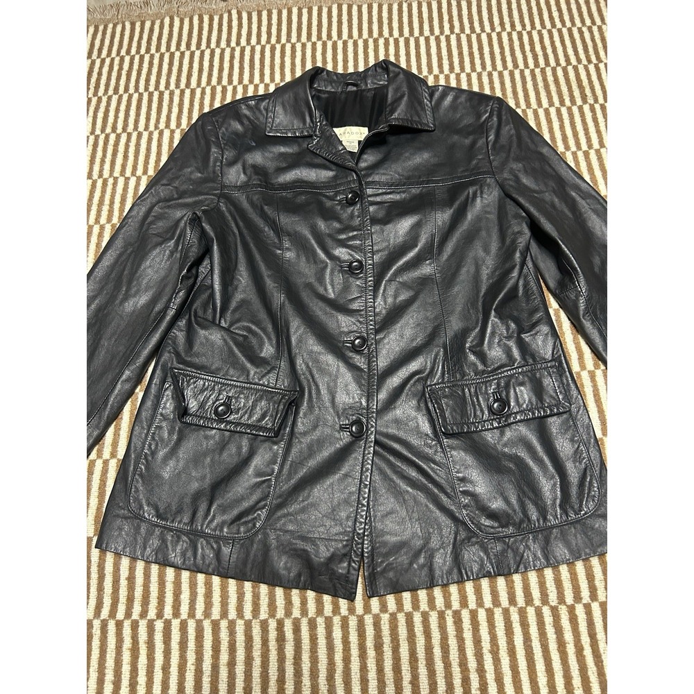 Black Leather Womens Size XL Black Jacket Vintage Button Up Parodox